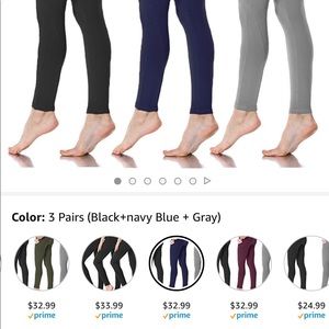 3 pair leggings. Black. Navy. Gray.